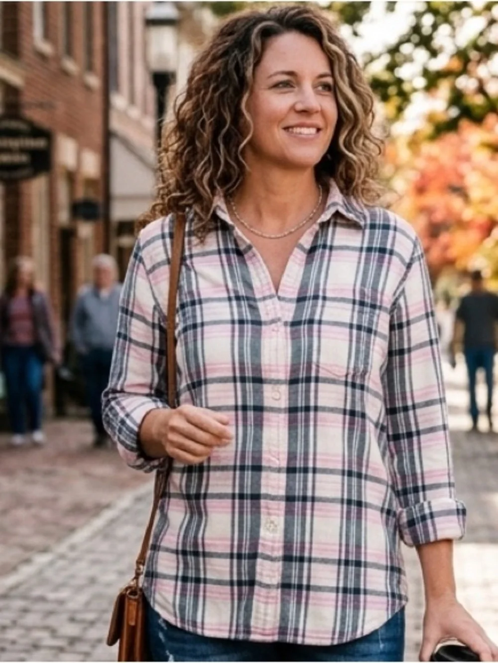 J. Crew Plaid Button-Up Shirt in Cream and Pink